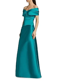 Ruched Off-The-Shoulder A-Line Gown