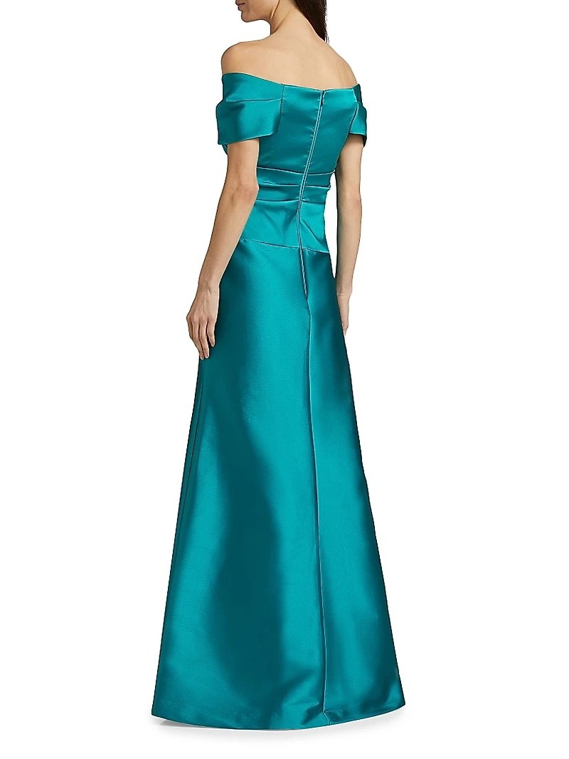 Ruched Off-The-Shoulder A-Line Gown