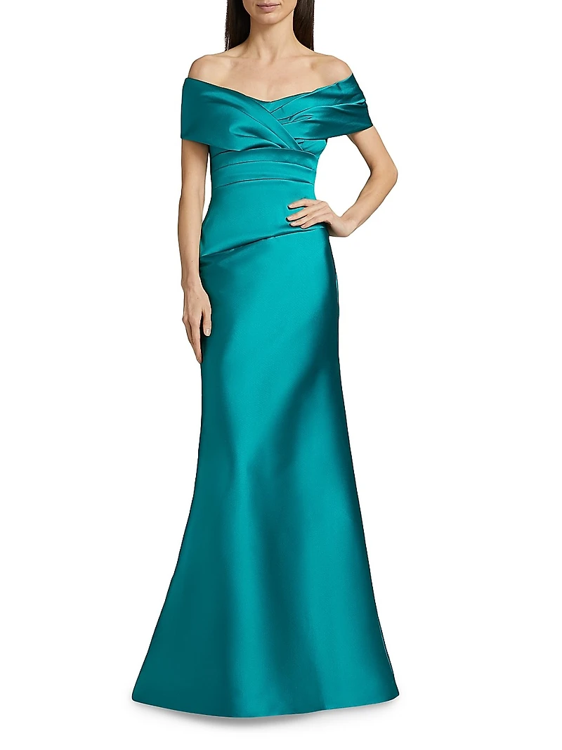 Ruched Off-The-Shoulder A-Line Gown