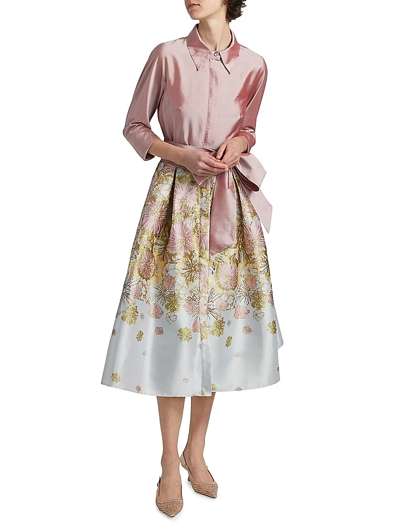Floral Jacquard Taffeta Shirtdress