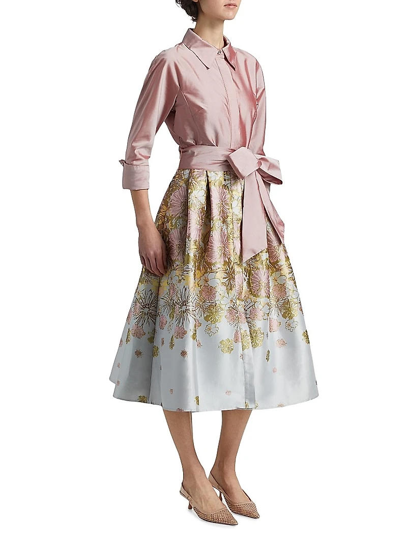 Floral Jacquard Taffeta Shirtdress