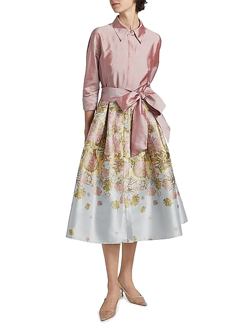 Floral Jacquard Taffeta Shirtdress