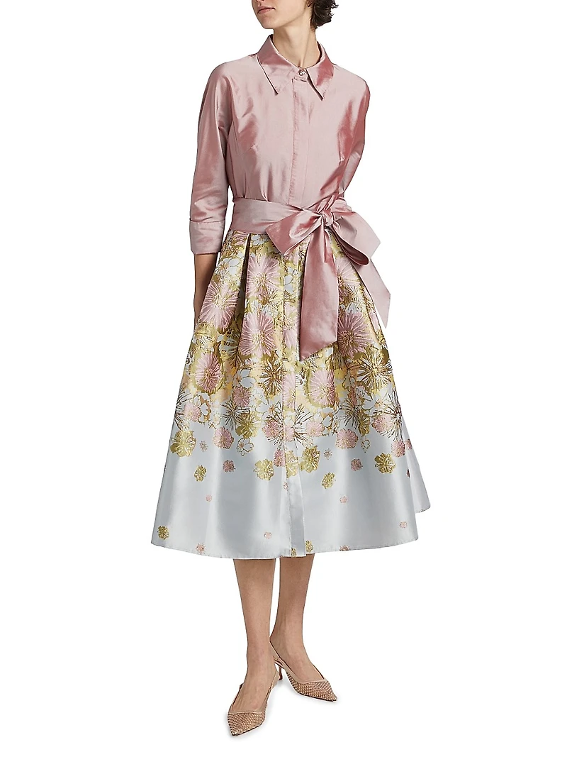 Floral Jacquard Taffeta Shirtdress