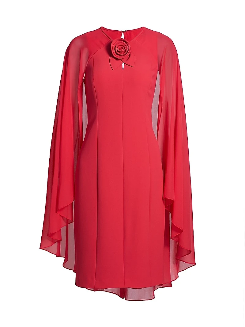 Chiffon Cape-Sleeve Cocktail Midi-Dress