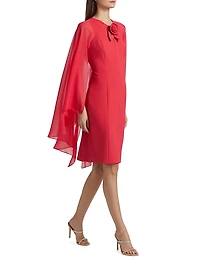 Chiffon Cape-Sleeve Cocktail Midi-Dress