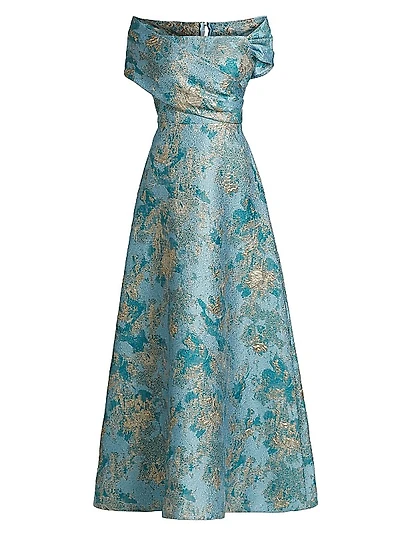 Metallic Jacquard Off-The-Shoulder Gown