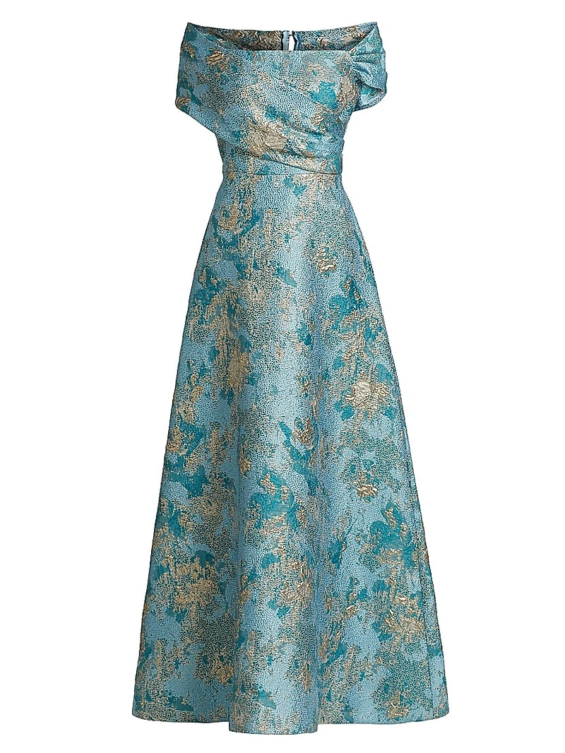 Metallic Jacquard Off-The-Shoulder Gown