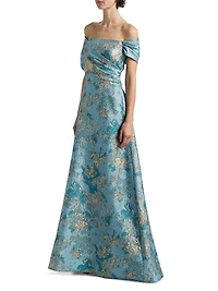 Metallic Jacquard Off-The-Shoulder Gown