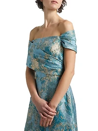 Metallic Jacquard Off-The-Shoulder Gown