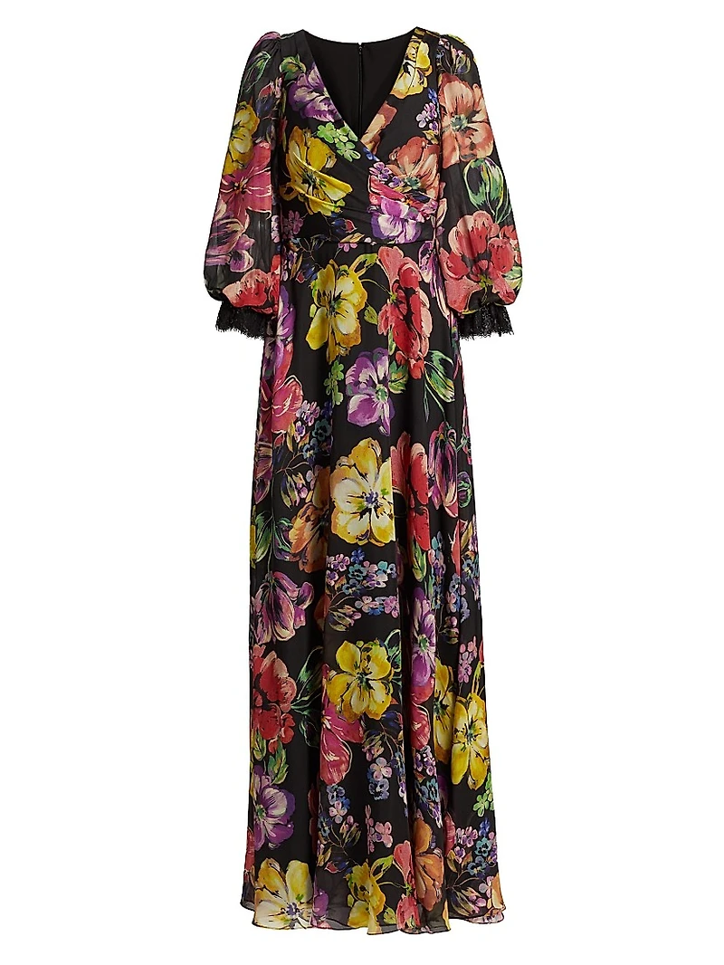 Floral Silk Chiffon Gown