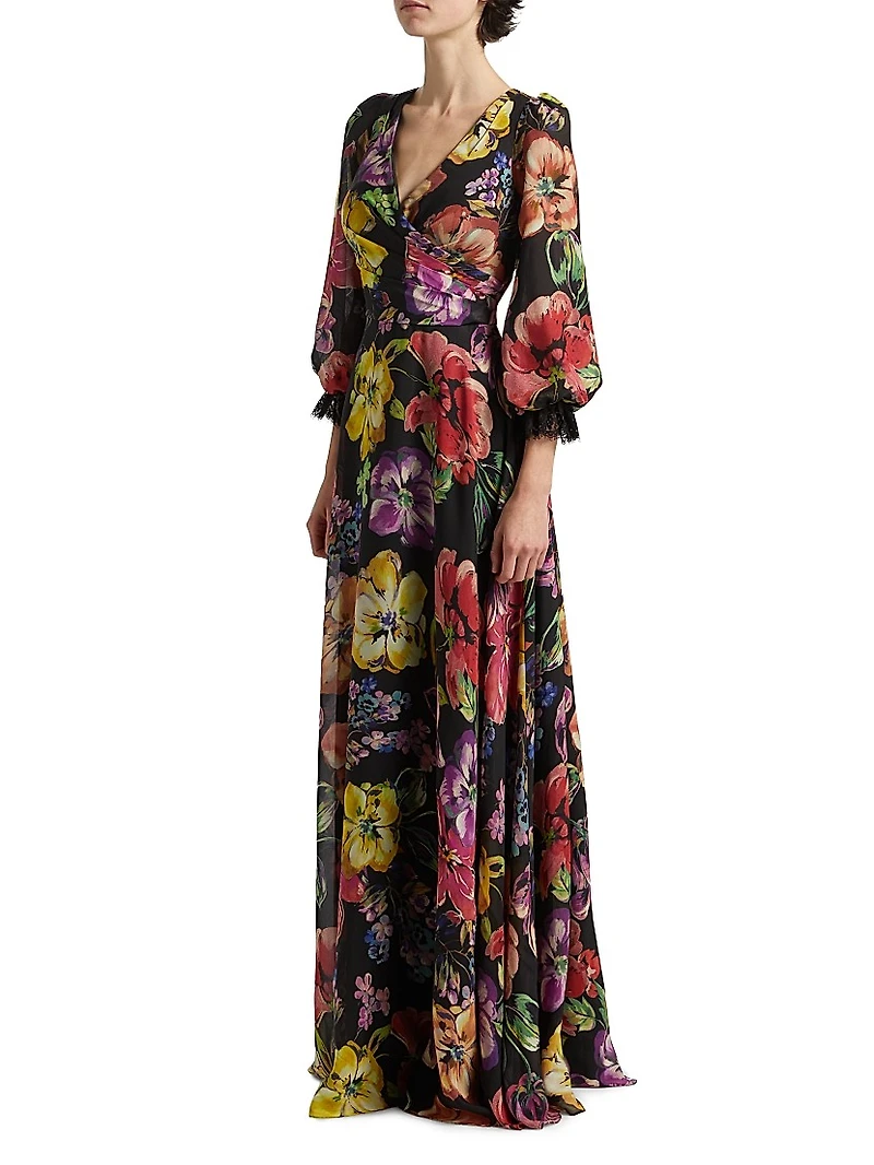 Floral Silk Chiffon Gown