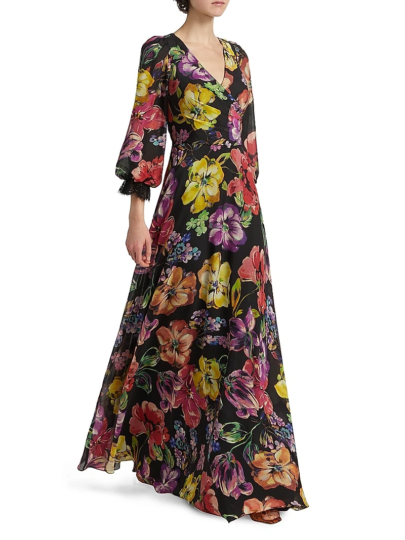 Floral Silk Chiffon Gown