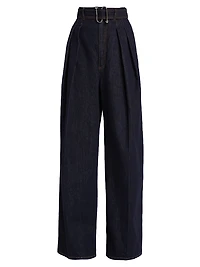Blanc Cotton High-Rise Straight-Leg Pants