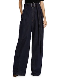 Blanc Cotton High-Rise Straight-Leg Pants