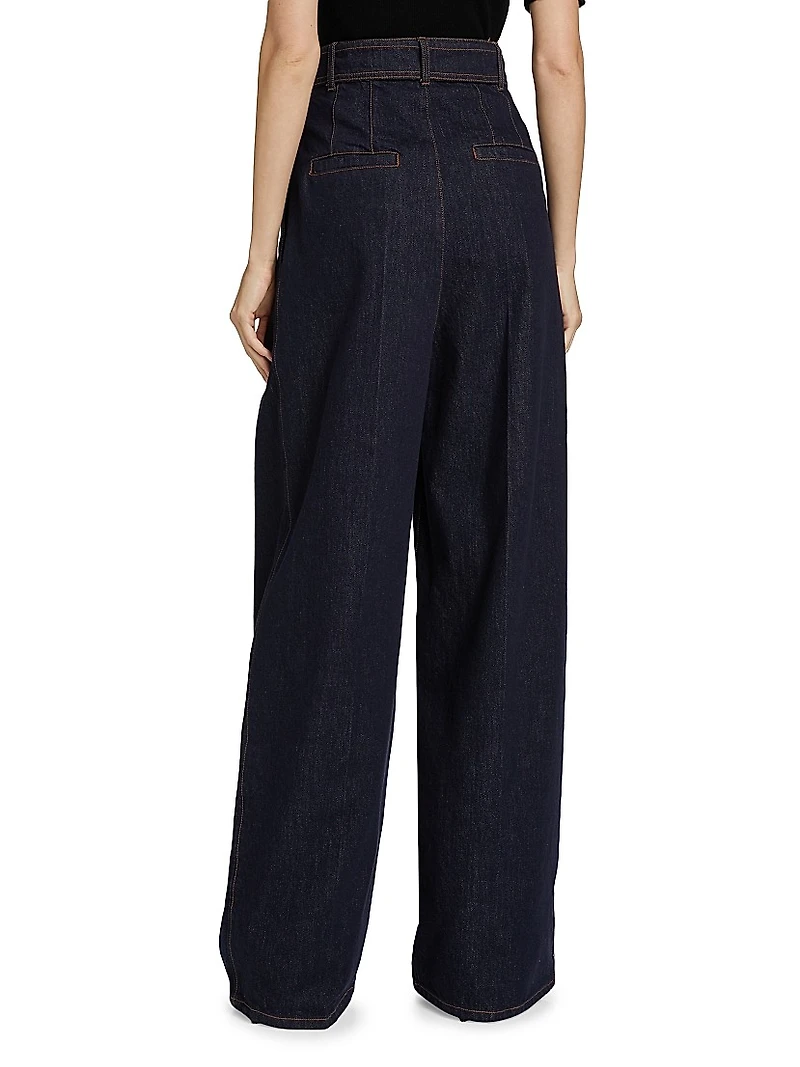 Blanc Cotton High-Rise Straight-Leg Pants