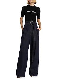 Blanc Cotton High-Rise Straight-Leg Pants