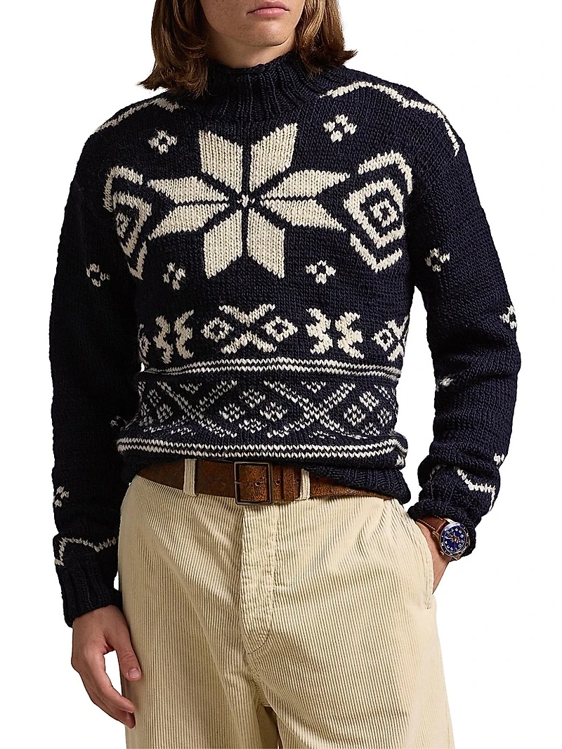 Snowflake Wool Turtleneck Sweater