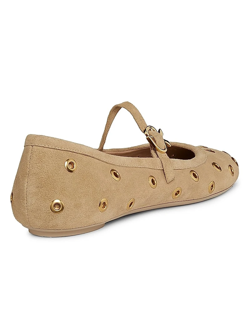 Velour Grommeted Suede Ballerina Flats