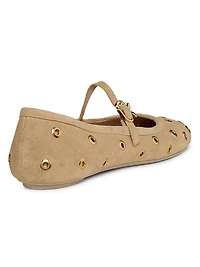 Velour Grommeted Suede Ballerina Flats