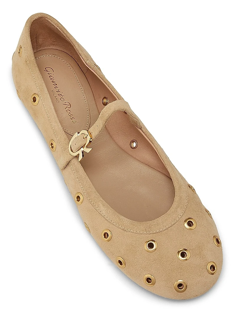Velour Grommeted Suede Ballerina Flats