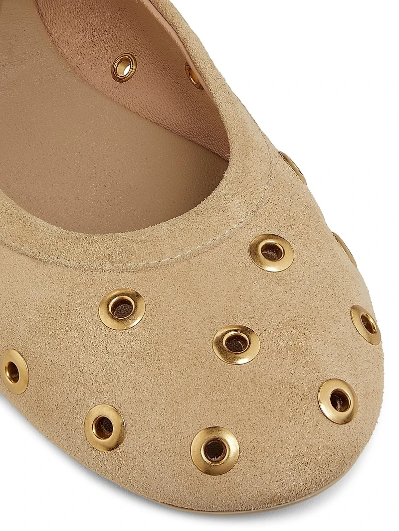 Velour Grommeted Suede Ballerina Flats