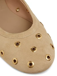Velour Grommeted Suede Ballerina Flats
