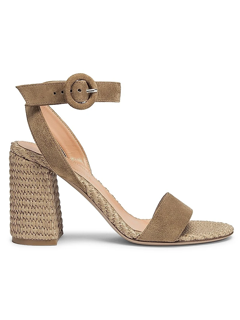 Marbella 85MM Raffia-Trimmed Suede Sandals
