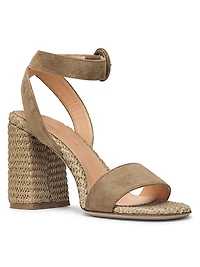 Marbella 85MM Raffia-Trimmed Suede Sandals