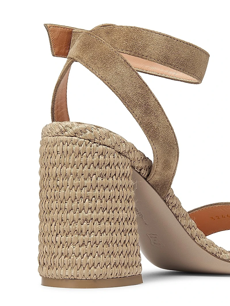 Marbella 85MM Raffia-Trimmed Suede Sandals