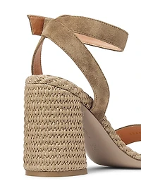 Marbella 85MM Raffia-Trimmed Suede Sandals