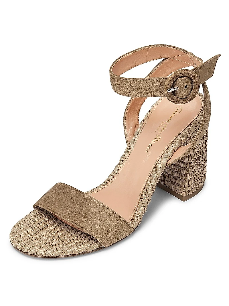 Marbella 85MM Raffia-Trimmed Suede Sandals