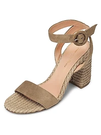 Marbella 85MM Raffia-Trimmed Suede Sandals