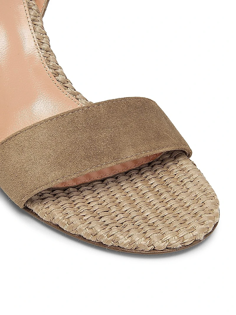 Marbella 85MM Raffia-Trimmed Suede Sandals