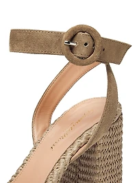 Marbella 85MM Raffia-Trimmed Suede Sandals