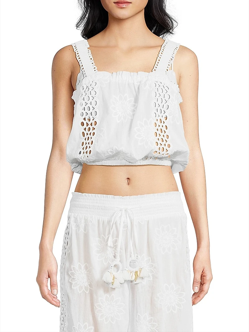 Misha Embroidered Cotton Crop Top