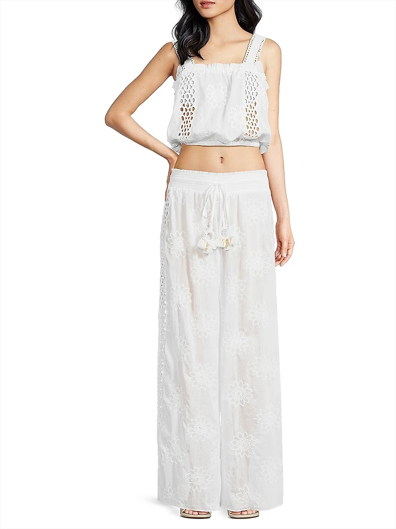 Misha Embroidered Cotton Crop Top