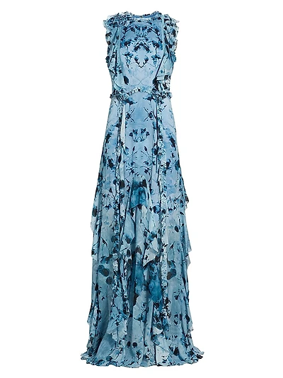 Floral Ruffled Georgette Gown