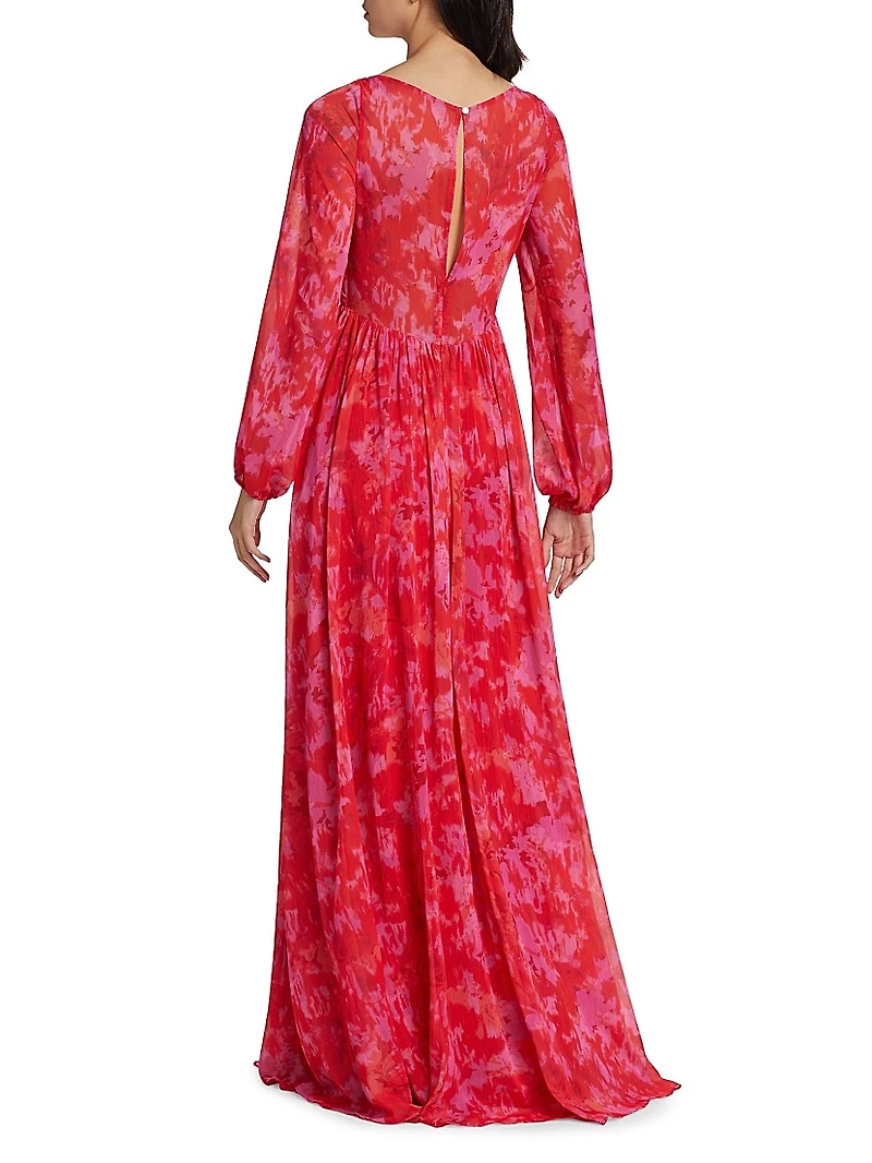 Emery Abstract Chiffon Sweetheart Maxi Dress