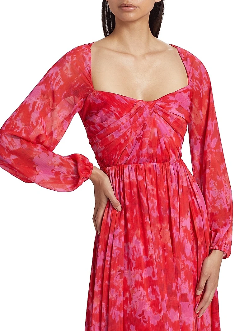 Emery Abstract Chiffon Sweetheart Maxi Dress