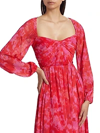 Emery Abstract Chiffon Sweetheart Maxi Dress