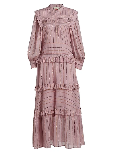 Metallic Striped Tiered Maxi Dress