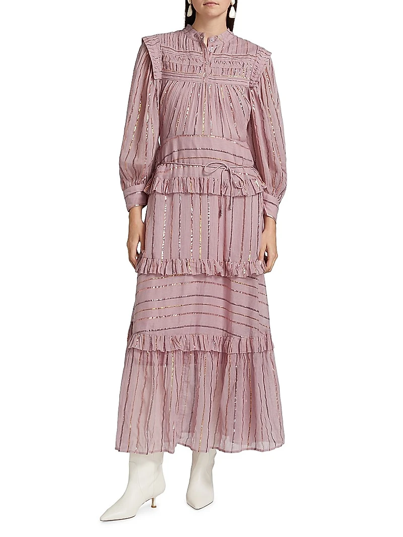 Metallic Striped Tiered Maxi Dress