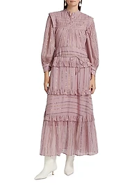 Metallic Striped Tiered Maxi Dress