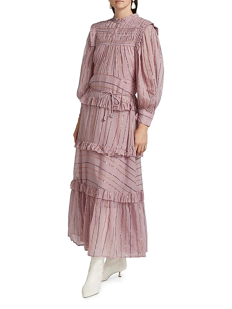 Metallic Striped Tiered Maxi Dress