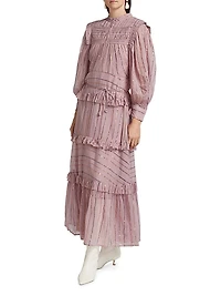 Metallic Striped Tiered Maxi Dress