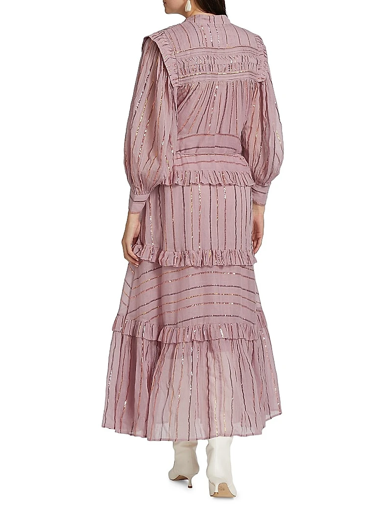 Metallic Striped Tiered Maxi Dress