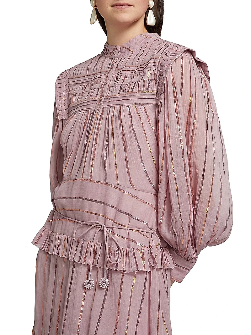 Metallic Striped Tiered Maxi Dress