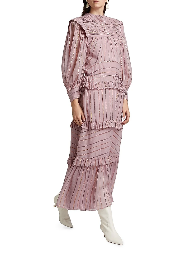 Metallic Striped Tiered Maxi Dress