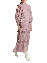 Metallic Striped Tiered Maxi Dress