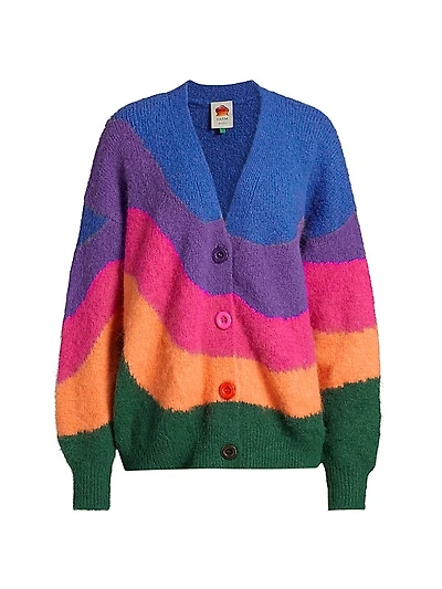 Wave Striped Knit V-Neck Cardigan